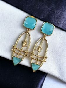 Modern Goldplated Monalisa Stone Earrings – Best Stylish Western Elegance - color: "Aqua"