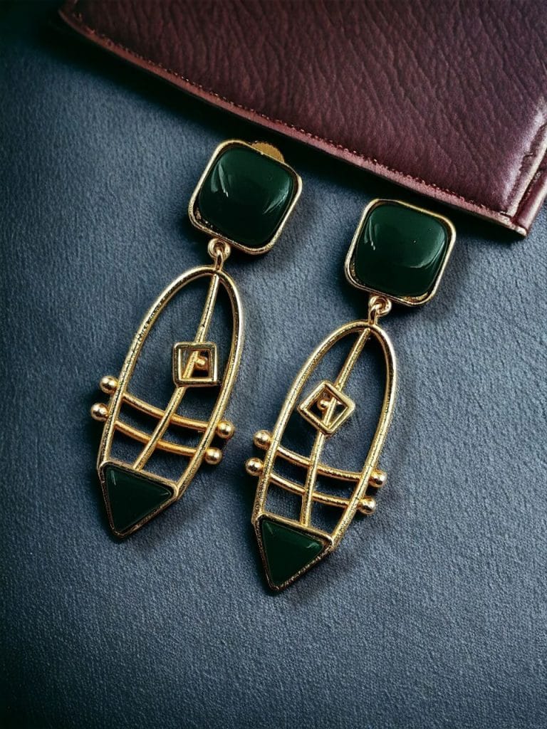 Bulk 532 Modern Goldplated Monalisa Stone Earrings – Best Stylish Western Elegance - "Green"
