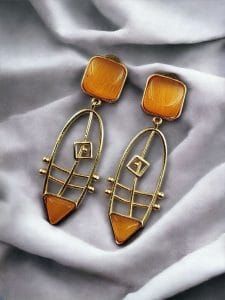 Modern Goldplated Monalisa Stone Earrings – Best Stylish Western Elegance - color: "Yellow"