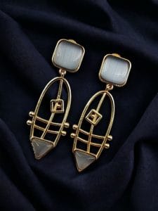 Modern Goldplated Monalisa Stone Earrings – Best Stylish Western Elegance - color: "Grey"