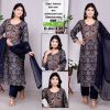 Designer Vartican Fabric Kurti Pant Set with Embroidered Chiffon Dupatta (Pack Of 4)