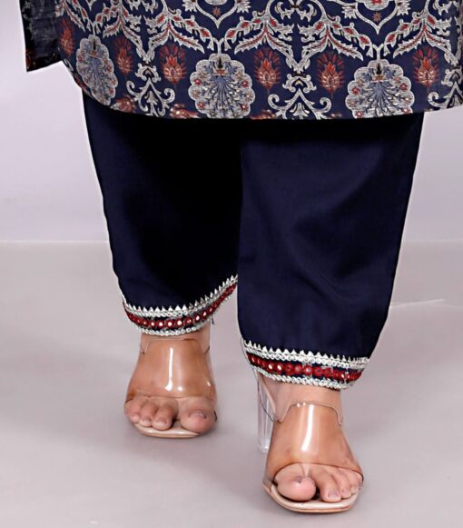 Designer Vartican Fabric Kurti Pant Set with Embroidered Chiffon Dupatta (Pack Of 4)