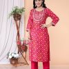 Elegant Vartican Kurti Pant Set with Chiffon Dupatta & Embroidery Work