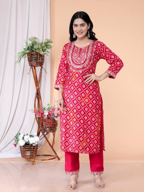 Elegant Vartican Kurti Pant Set with Chiffon Dupatta & Embroidery Work