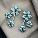Elegant Flower Stone Stud Earrings for the Perfect Look - "Blue"
