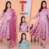 Elegant rayon fabric handwork kurti set with pant and dupatta, pack of 4 in vibrant designs and colors.