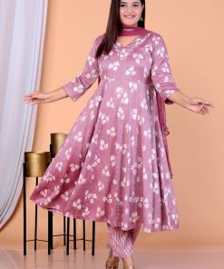 Elegant rayon fabric handwork kurti set with pant and dupatta, pack of 4 in vibrant designs and colors.
