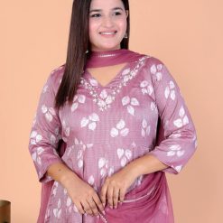 Elegant rayon fabric handwork kurti set with pant and dupatta, pack of 4 in vibrant designs and colors.