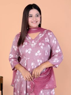 Elegant rayon fabric handwork kurti set with pant and dupatta, pack of 4 in vibrant designs and colors.