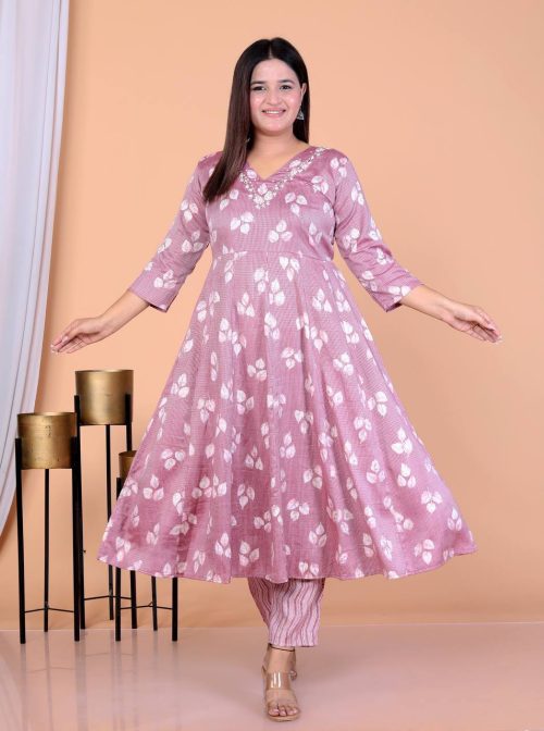 Elegant rayon fabric handwork kurti set with pant and dupatta, pack of 4 in vibrant designs and colors.