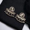 Perfect Ethnic Brass Stone Stud Earrings featuring an intricate peacock design, adorned with sparkling stones and delicate ghungroo charms, ideal for traditional wear