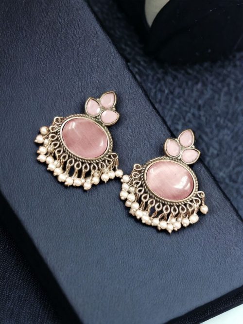 Elegant brass stud earrings with Monalisa stone, perfect for special occasions, featuring a sparkling design