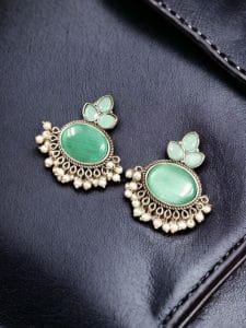 Elegant Brass Stud Earrings with Monalisa Stone – Perfect for Special Occasions - color: "Mint"