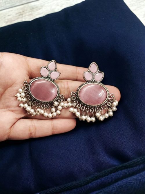 Elegant Brass Stud Earrings with Monalisa Stone – Perfect for Special Occasions - Image 2