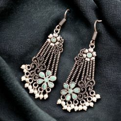 Perfect ethnic German silver stone hook earrings designed for special occasions, featuring vibrant stones and a traditional hook design