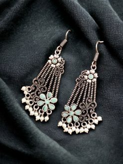 Perfect ethnic German silver stone hook earrings designed for special occasions, featuring vibrant stones and a traditional hook design