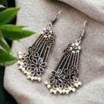 Perfect Ethnic German Silver Stone Hook Earrings for Special Occasions - "Blue"