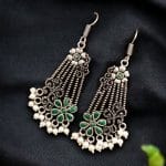 Perfect Ethnic German Silver Stone Hook Earrings for Special Occasions - "Green"