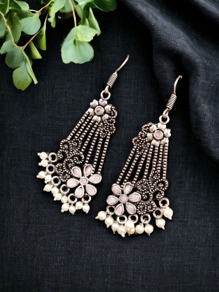 Bulk 1284 Perfect Ethnic German Silver Stone Hook Earrings for Special Occasions - "Babypink"