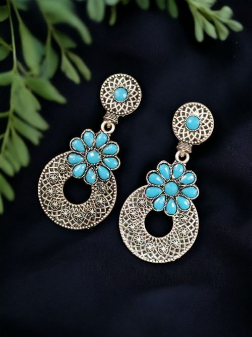 Stone Stud German Silver Earrings with elegant stone detailing, lightweight and versatile, perfect for casual, formal, or festive occasions