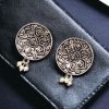 German Silver Stud Earrings with intricate detailing, crafted as an elegant statement piece, lightweight and perfect for any occasion.