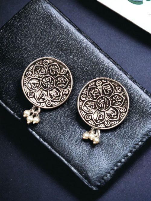 German Silver Stud Earrings with intricate detailing, crafted as an elegant statement piece, lightweight and perfect for any occasion.