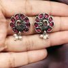 Handcrafted Oxidised Peacock Stud Earrings: Elegant German Silver Jewelry for Girls