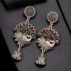 Traditional German Silver Meenawork Jhumki Earrings | Perfect for Every Occasion