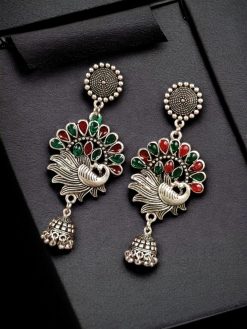 Traditional German Silver Meenawork Jhumki Earrings | Perfect for Every Occasion