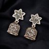 Elegant Stone Stud Jhumka Earrings featuring a sparkling stone stud top with intricate jhumka detailing, perfect for adding a touch of sophistication to any outfit.