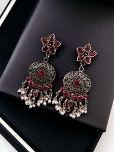 Perfect Ethnic Hanging Stone Stud Earrings – Perfect for Any Occasion - color: "Pink"
