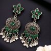 Elegant ethnic hanging stone stud earrings crafted from brass, perfect for any occasion.
