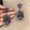 Elegant ethnic hanging stone stud earrings crafted from brass, perfect for any occasion.