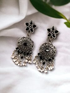 Perfect Ethnic Hanging Stone Stud Earrings – Perfect for Any Occasion - color: "Black"