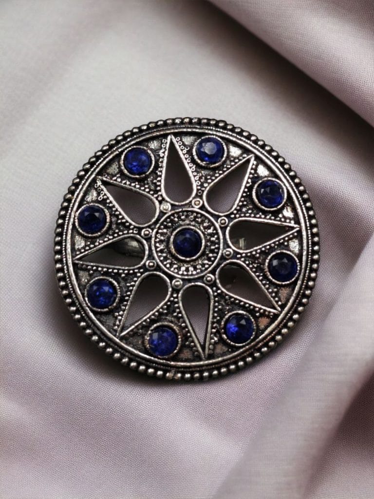 Bulk 1274 Elegant Brass Stone Ring – Adjustable & Round Shaped for Perfect Fit - "Blue"