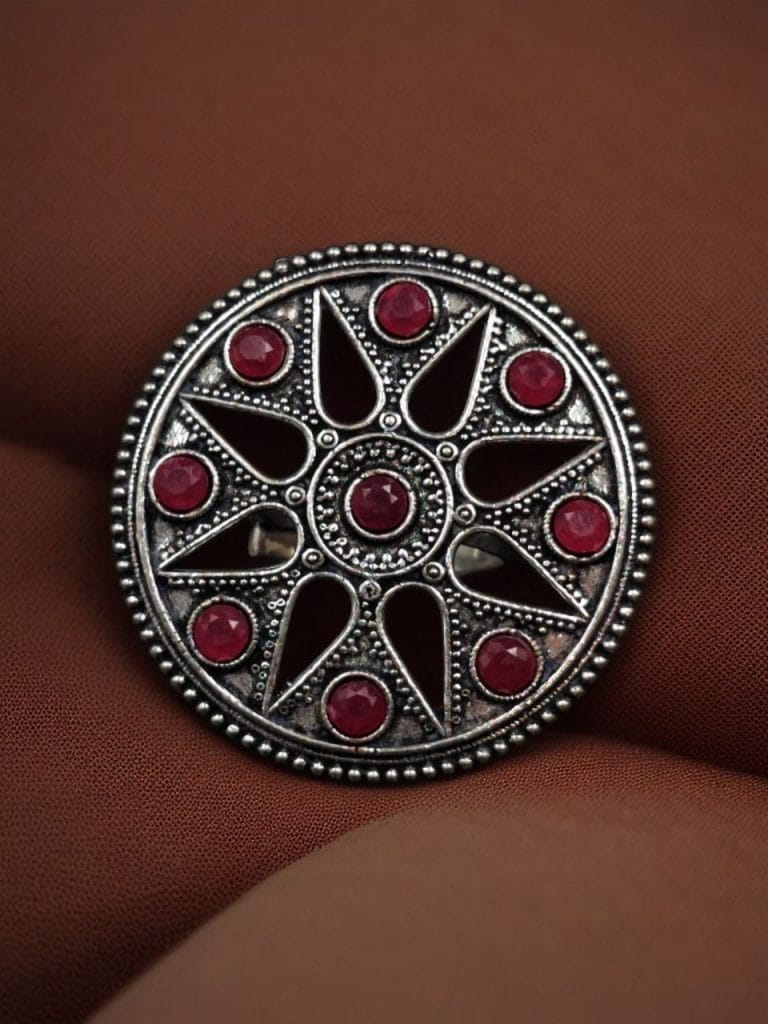 Bulk 1276 Elegant Brass Stone Ring – Adjustable & Round Shaped for Perfect Fit - "Pink"