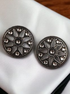Brass round stud earrings with a beautiful stone, perfect for an ethnic look.