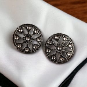 Brass Round Stud Earrings with Beautiful Stone for an Ethnic Look - color: "White"