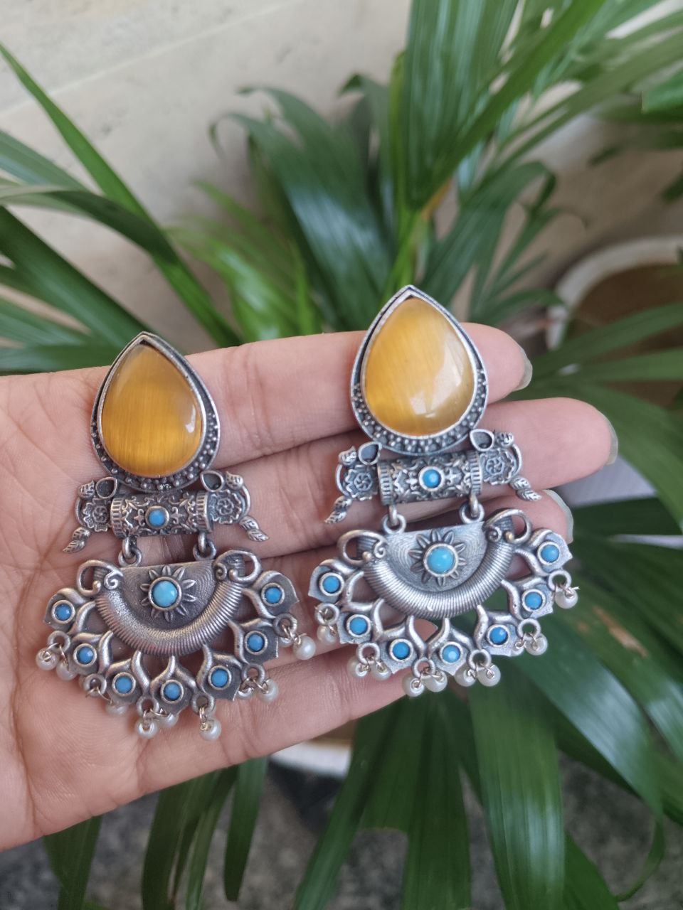 Elegant Brass Studs Earring with Beautiful Stone Detailing – Best for Women 1 Elegant brass studs earrings with beautiful stone detailing, perfect for women.