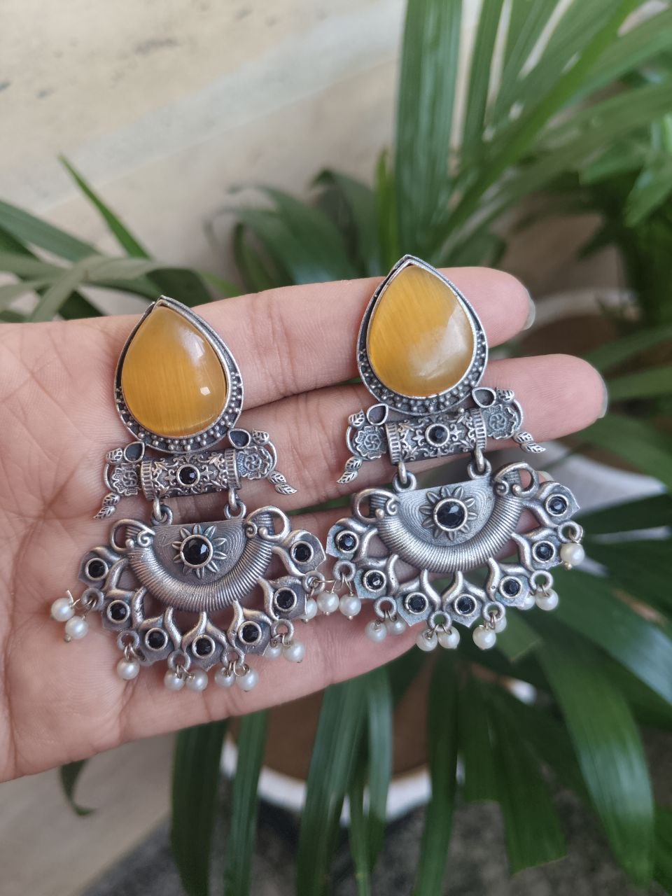 Elegant Brass Studs Earring with Beautiful Stone Detailing – Best for Women 5 Elegant brass studs earrings with beautiful stone detailing, perfect for women.