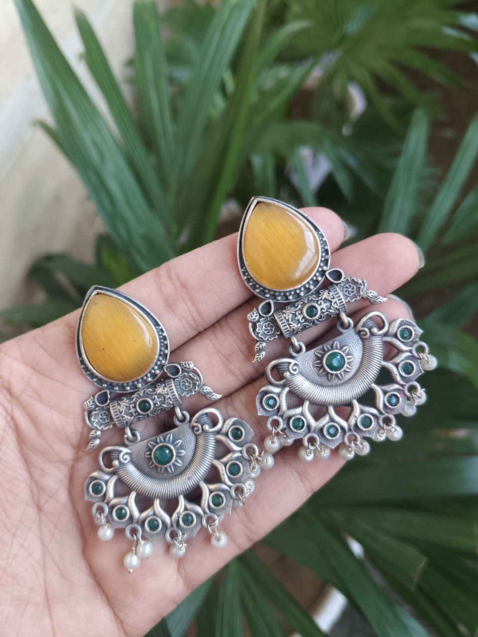 Elegant Brass Studs Earring with Beautiful Stone Detailing – Best for Women 7 Elegant brass studs earrings with beautiful stone detailing, perfect for women.