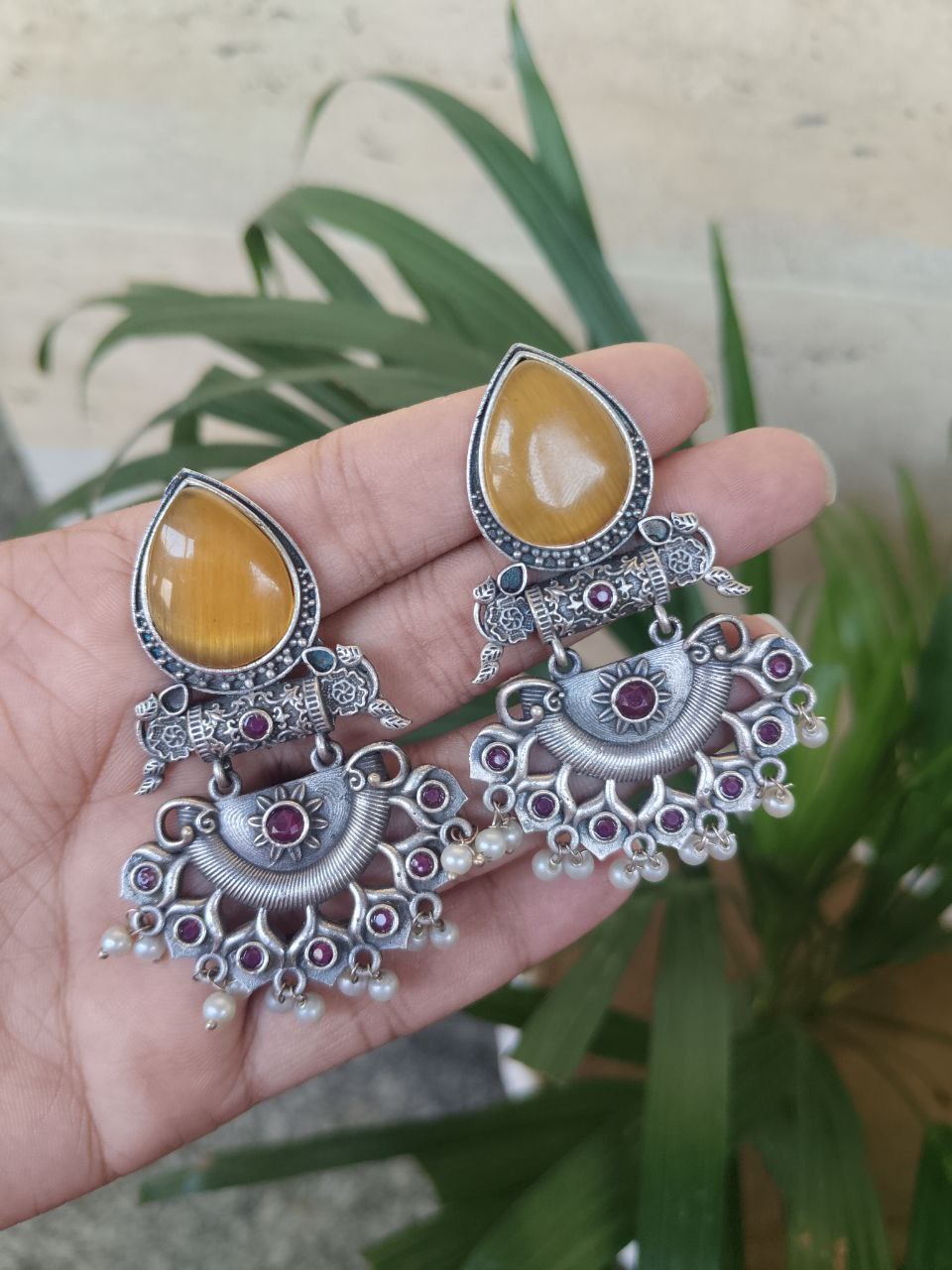 Elegant Brass Studs Earring with Beautiful Stone Detailing – Best for Women 8 Elegant brass studs earrings with beautiful stone detailing, perfect for women.