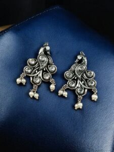 Brass Peacock Stone Stud – Perfect for Every Occasion - color: "White"