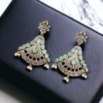Elegant Brass Hanging Stud Earrings with Stone – A Perfect Ethnic Touch - "Mint-Aqua"