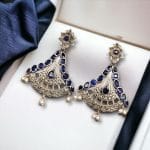 Elegant Brass Hanging Stud Earrings with Stone – A Perfect Ethnic Touch - "Blue"