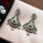 Elegant Brass Hanging Stud Earrings with Stone – A Perfect Ethnic Touch - "Green"