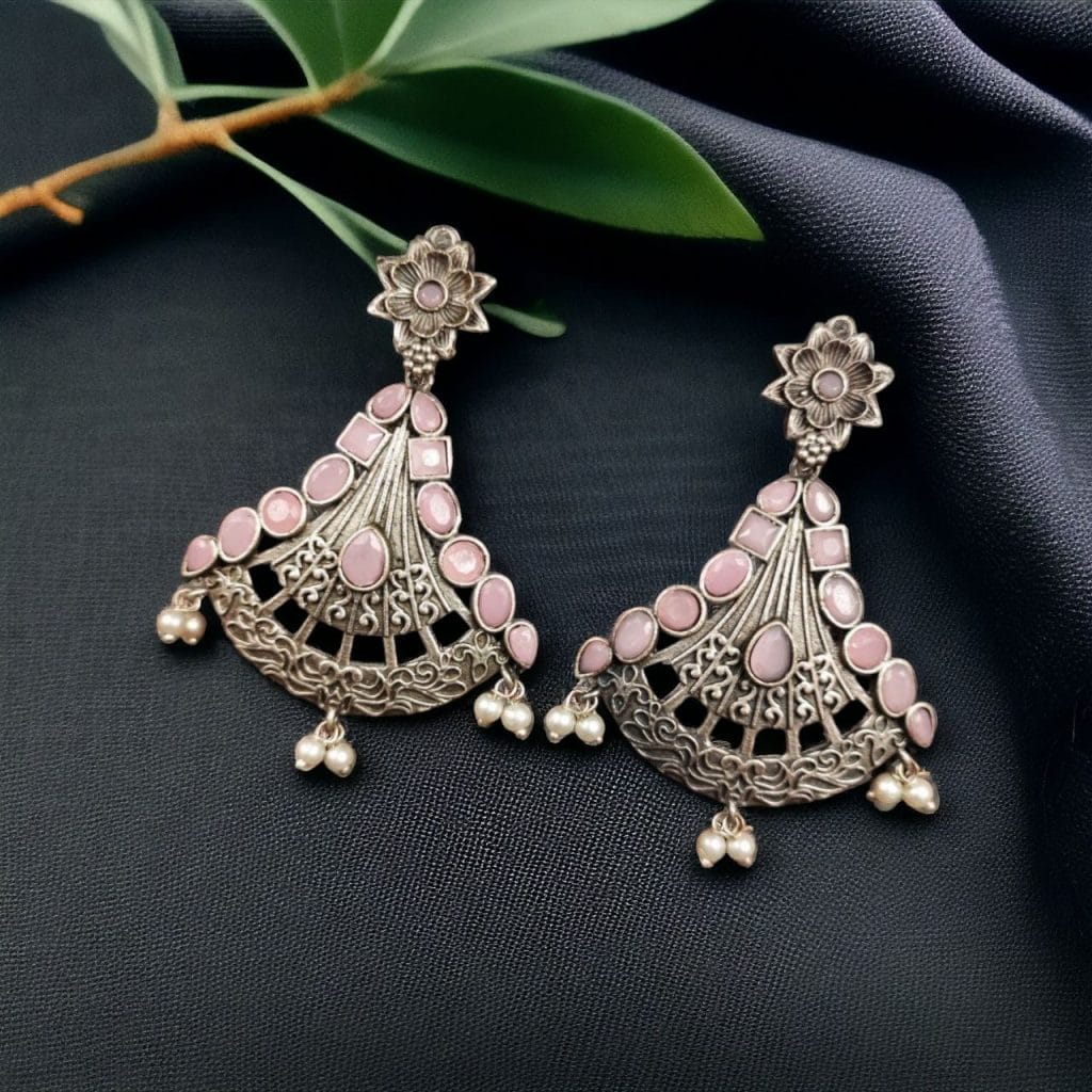 Bulk 1252 Elegant Brass Hanging Stud Earrings with Stone – A Perfect Ethnic Touch - "Babypink"