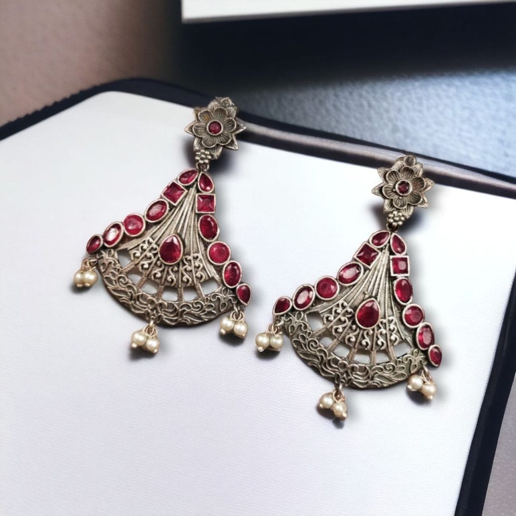 Bulk 1256 Elegant Brass Hanging Stud Earrings with Stone – A Perfect Ethnic Touch - "Pink"