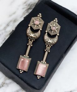Traditional silver replica earrings with oxidized dangler design and stone embellishments, perfect for adding a touch of vintage elegance to any outfit.