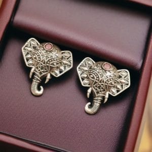 Unique Brass Elephant Stud Earrings with Perfect Stone Detailing - color: "Babypink"